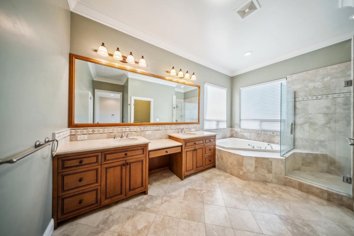 Bathroom, Dual Sink Vanities, Glass Shower, Interior, Recessed Lighting
