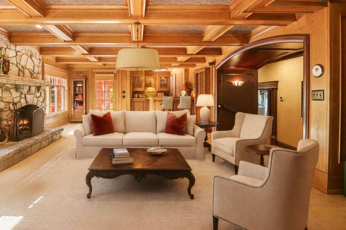 Fireplace, Interior, Living room, Pendant Lights, Wooden Beams, Wooden Ceilings, Wooden Walls
