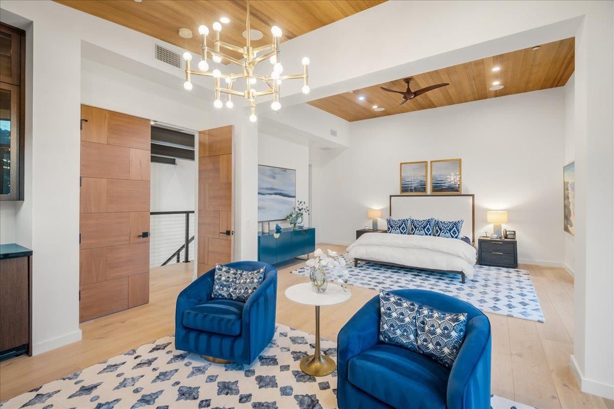 Bedroom, Interior, Living room, Pendant Lights, Recessed Lighting, Wooden Ceilings, Wood Texture Flooring