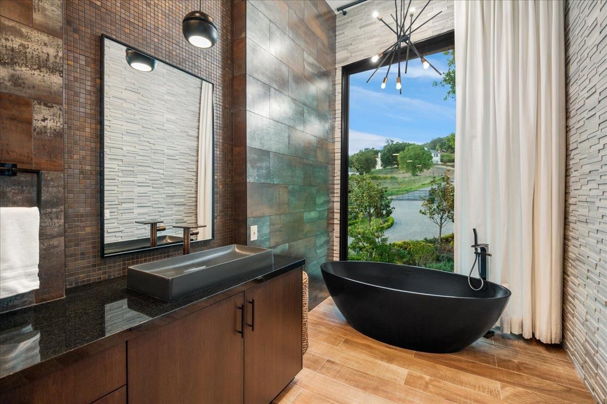 Bathroom, Dual Sink Vanities, Free Standing Baths, Interior, Wood Texture Flooring