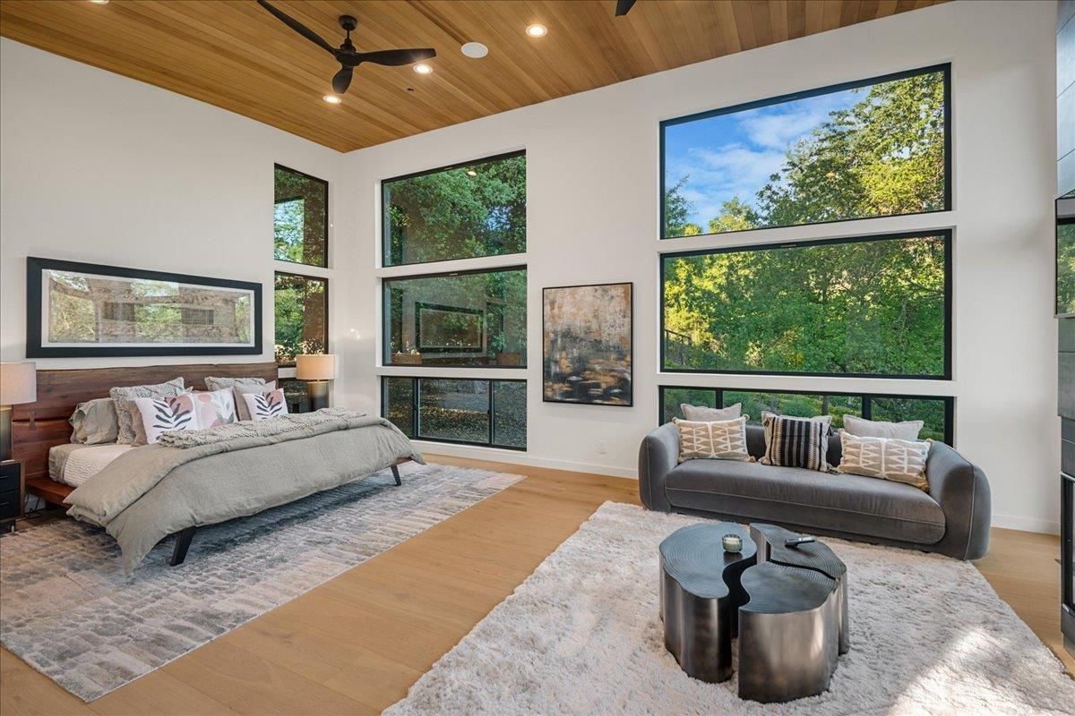 Bedroom, Interior, Recessed Lighting, Wooden Ceilings, Wood Texture Flooring