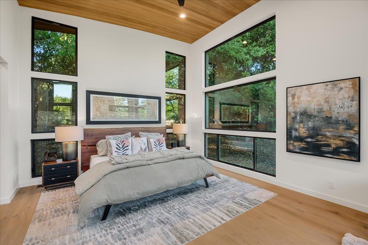 Bedroom, Interior, Recessed Lighting, Wooden Ceilings, Wood Texture Flooring