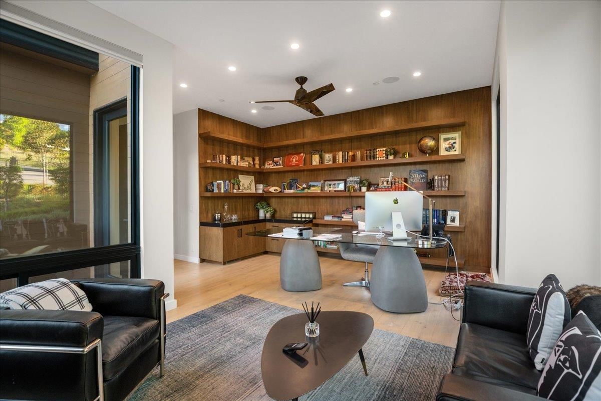 Home Office, Interior, Recessed Lighting, Wood Texture Flooring