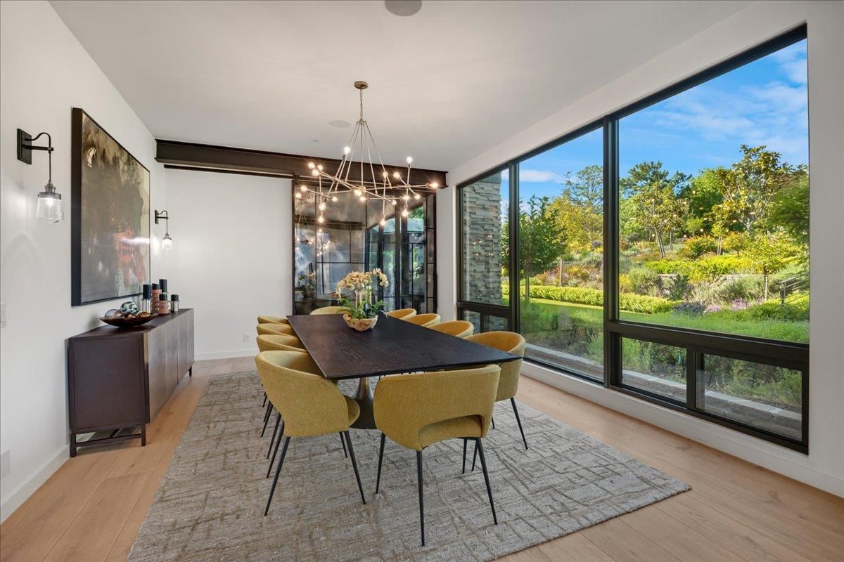 Dining room, Interior, Pendant Lights, Wood Texture Flooring