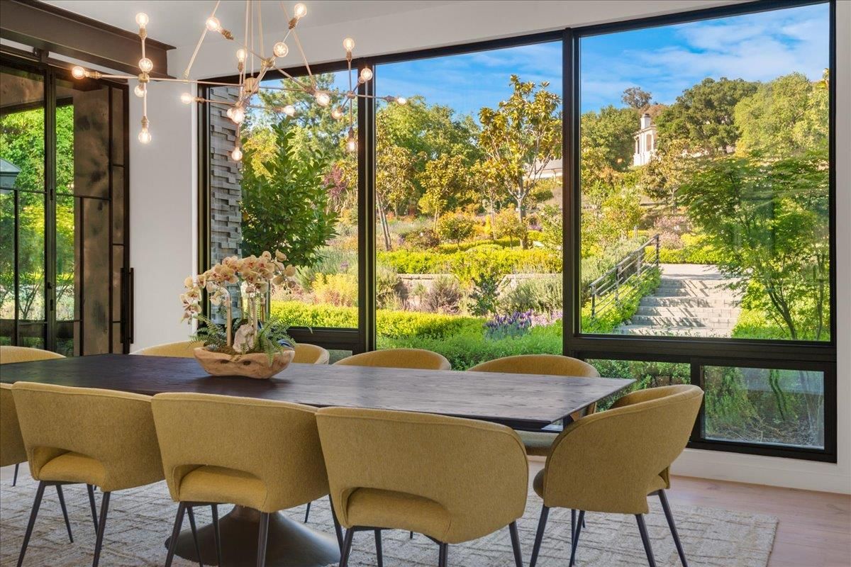 Dining room, Interior, Pendant Lights, Wood Texture Flooring
