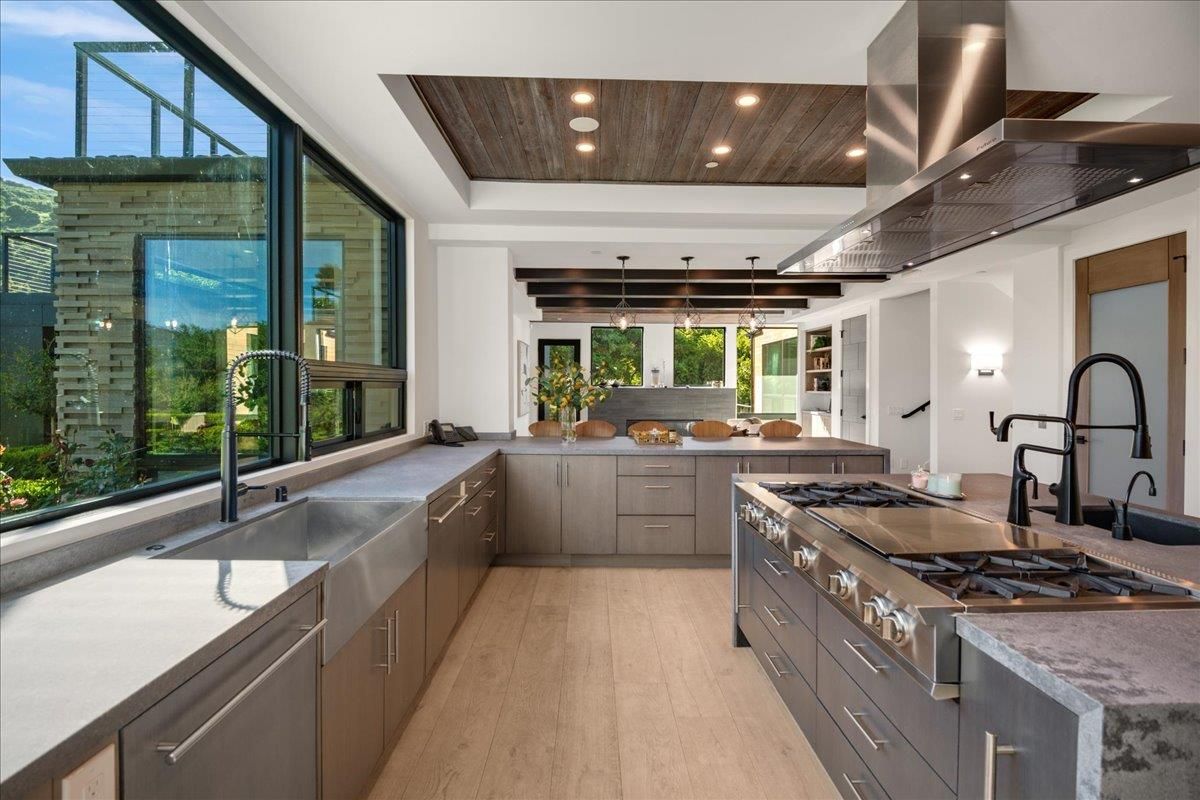 Interior, Kitchen, Recessed Lighting, Stainless Steel Appliances, Wooden Ceilings, Wood Texture Flooring