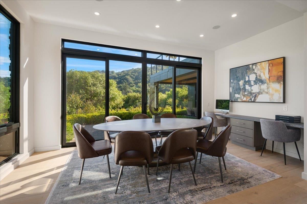 Dining room, Interior, Recessed Lighting, Wood Texture Flooring