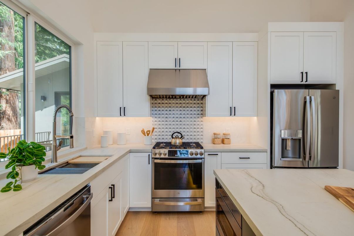 Interior, Kitchen, Stainless Steel Appliances, Wood Texture Flooring