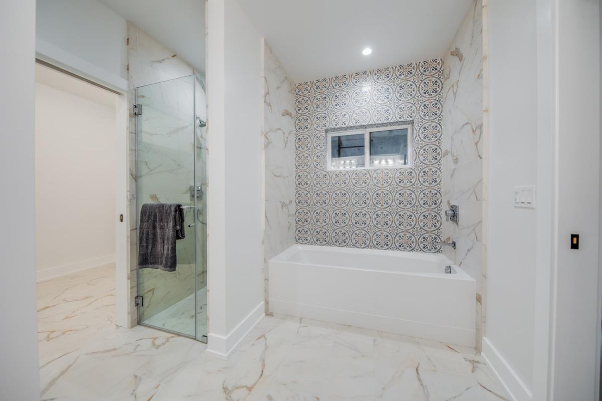Bathroom, Glass Shower, Interior, Marble, Marble Walls, Recessed Lighting