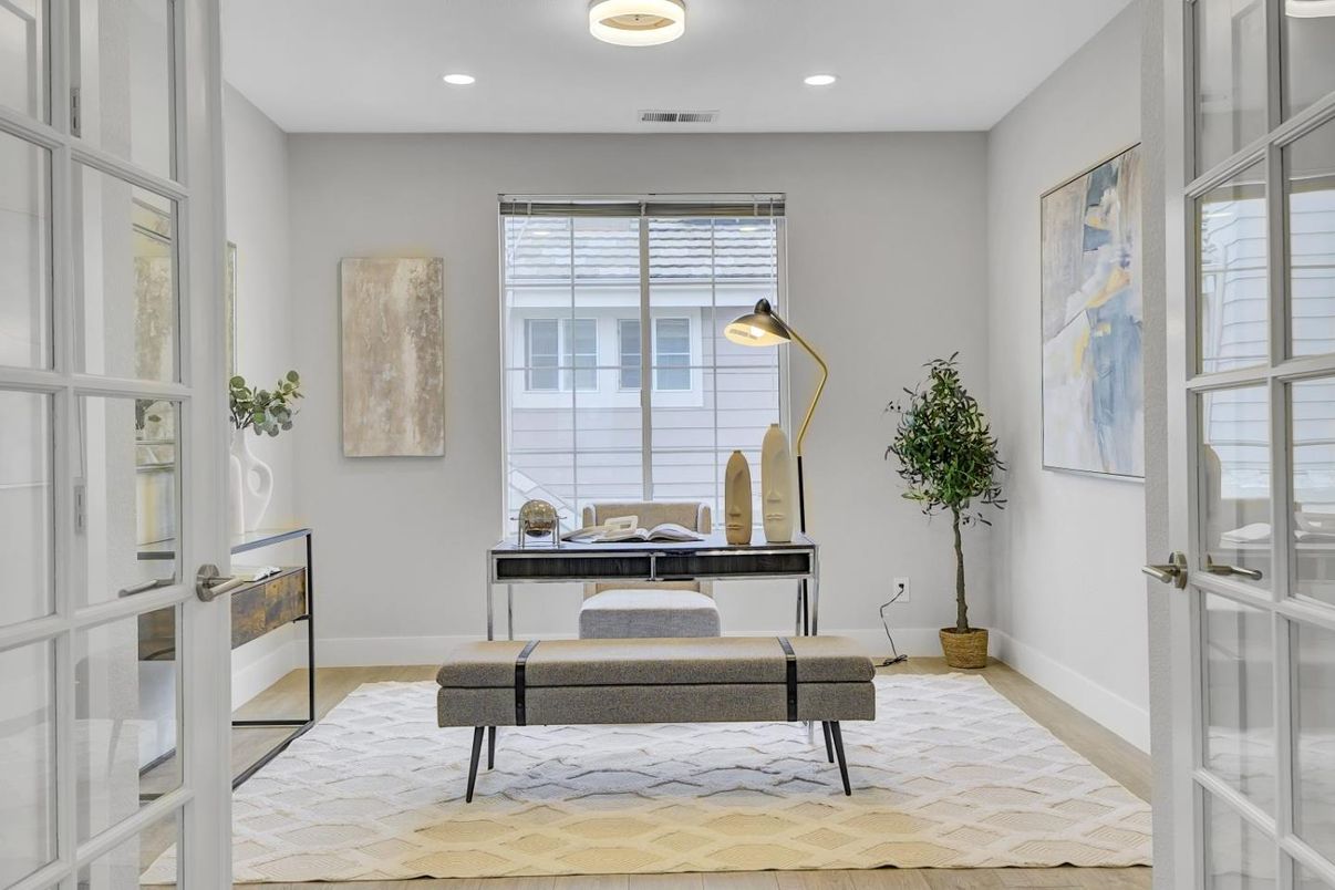 Home Office, Interior, Recessed Lighting, Wood Texture Flooring