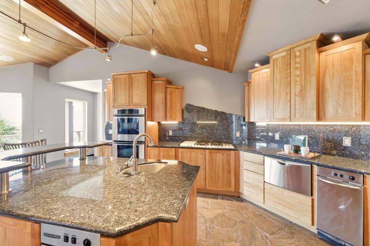 Interior, Kitchen, Pendant Lights, Recessed Lighting, Stainless Steel Appliances, Wooden Ceilings
