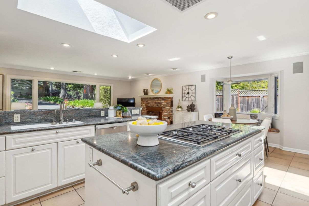 Dining room, Fireplace, Interior, Kitchen, Pendant Lights, Recessed Lighting, Stainless Steel Appliances