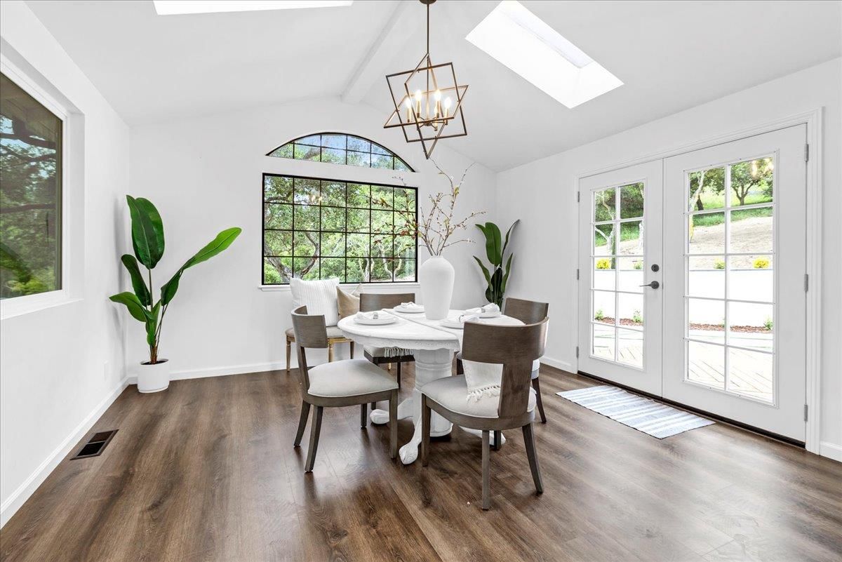 Chandelier, Dining room, Interior, Pendant Lights, Wood Texture Flooring
