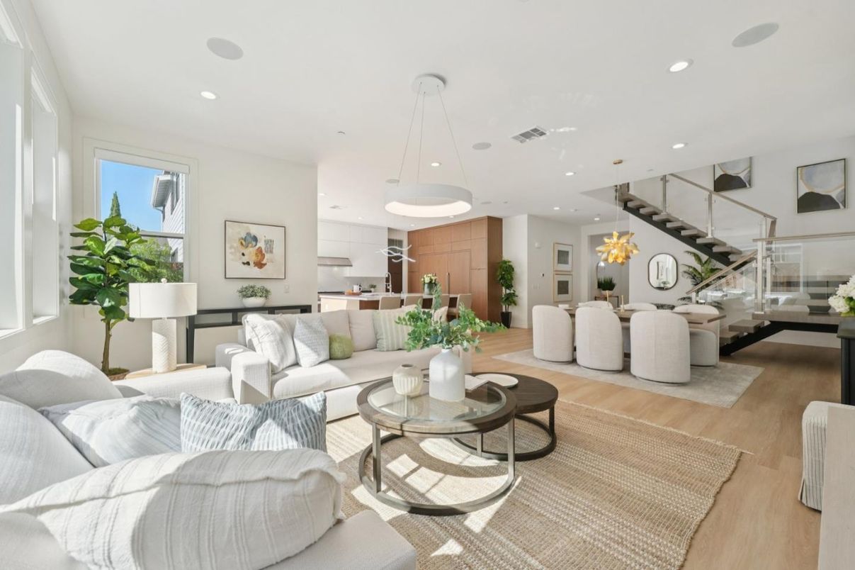 Dining room, Interior, Kitchen, Living room, Pendant Lights, Recessed Lighting, Wood Texture Flooring
