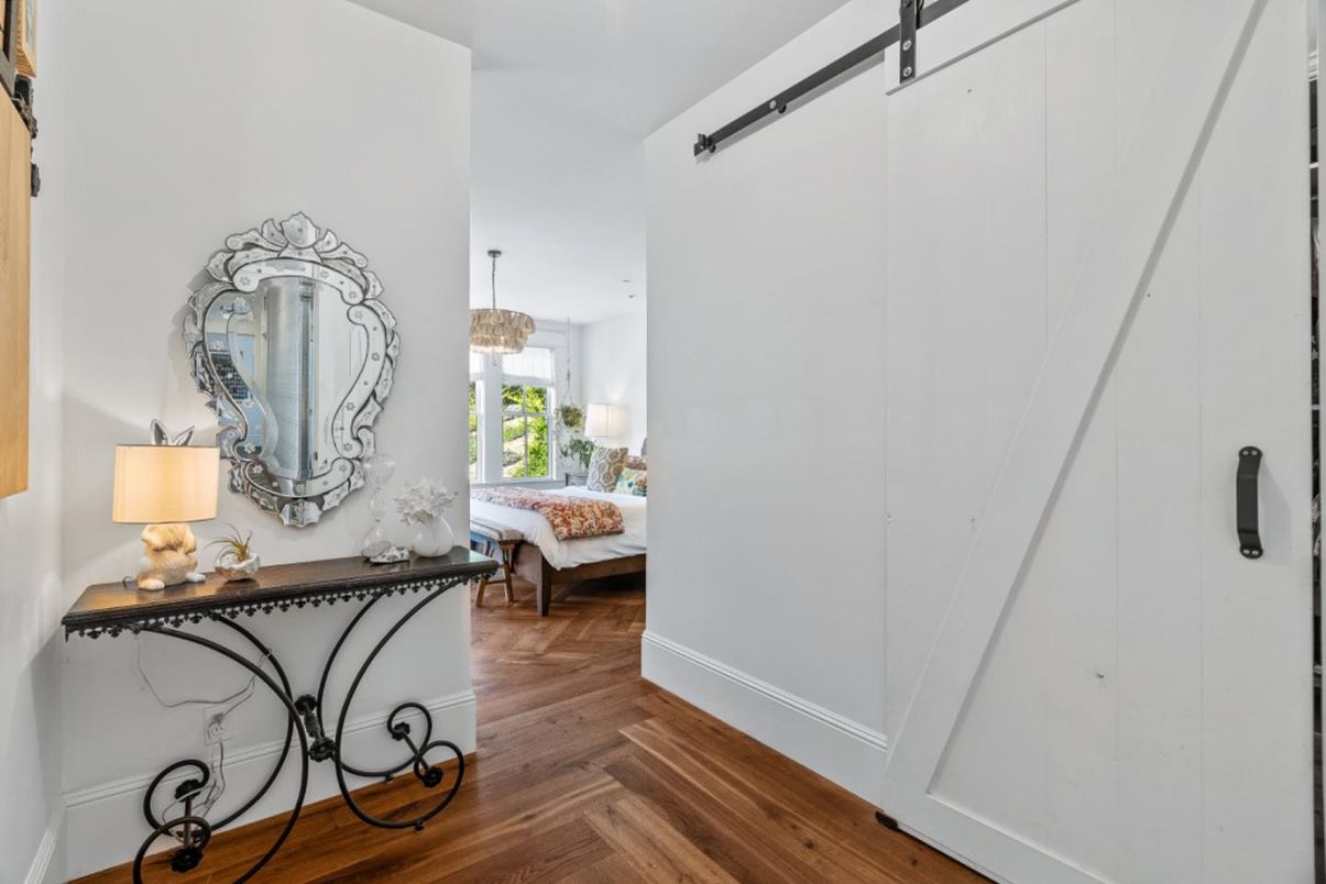 Bedroom, Chandelier, Interior, Wood Texture Flooring