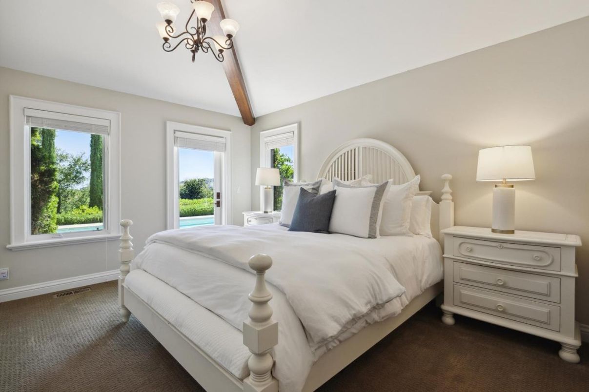 Bedroom, Chandelier, Interior, Wooden Beams