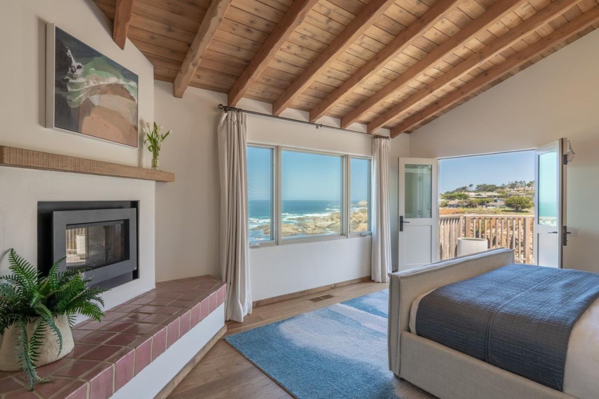 Bedroom, Fireplace, Interior, Water, Wooden Beams, Wooden Ceilings, Wood Texture Flooring