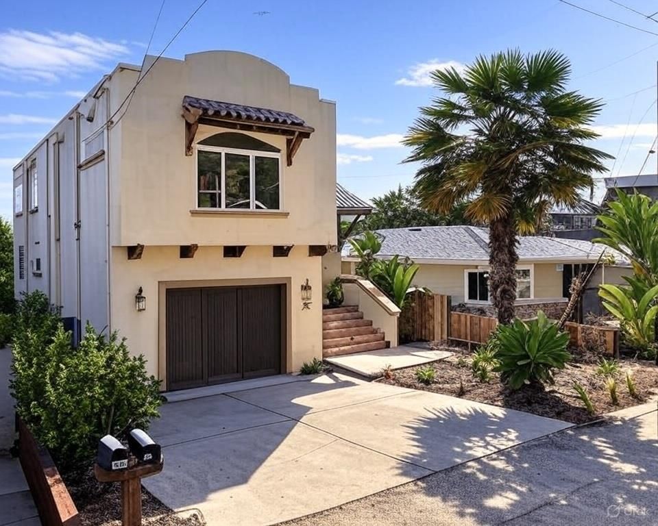 Attached, Exterior, Facade, Mediterranean