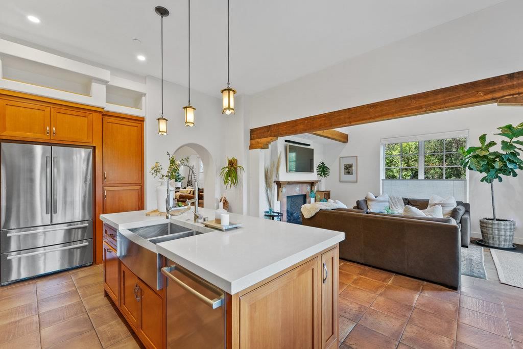 Fireplace, Interior, Living room, Recessed Lighting, Wooden Beams, Wood Texture Flooring