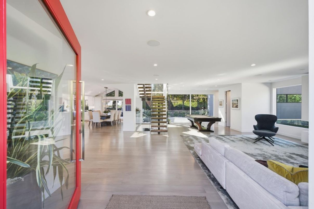 Billiard Table, Dining room, Game Room, Interior, Recessed Lighting, Wood Texture Flooring