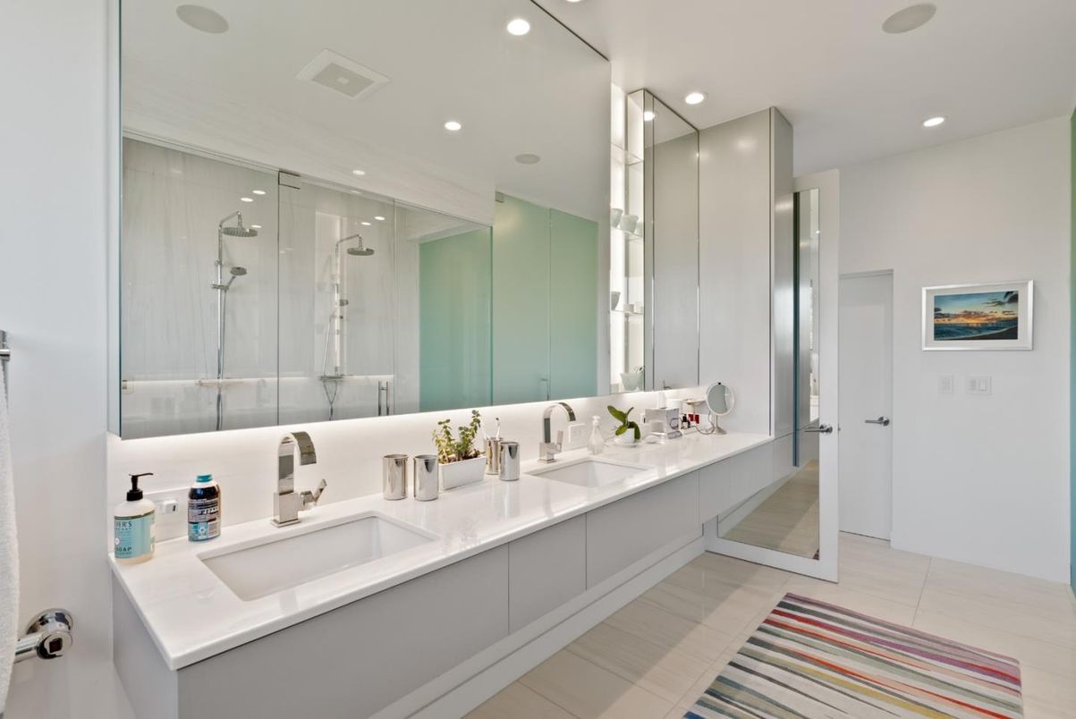 Bathroom, Dual Sink Vanities, Glass Shower, Interior, Recessed Lighting