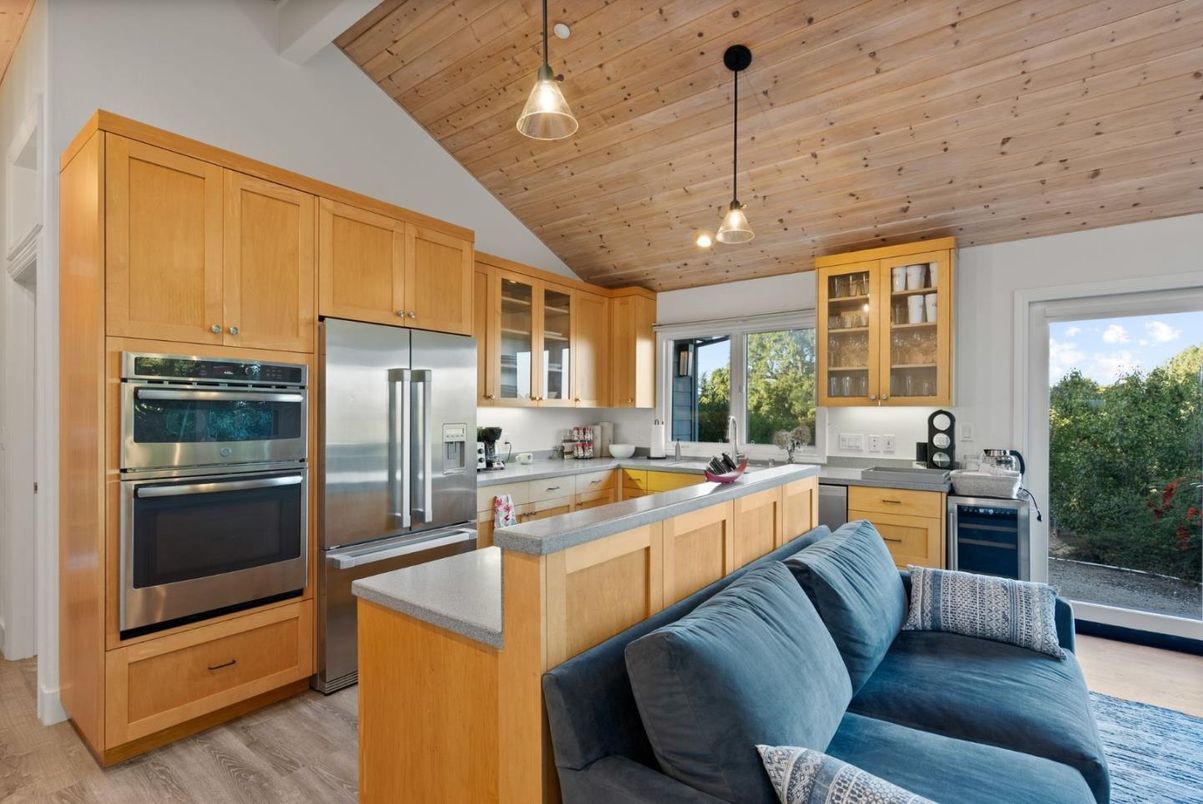 Interior, Kitchen, Pendant Lights, Stainless Steel Appliances, Wooden Ceilings, Wood Texture Flooring