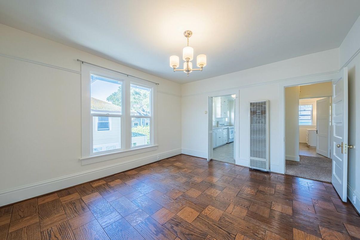 Chandelier, Empty room, Interior, Wood Texture Flooring