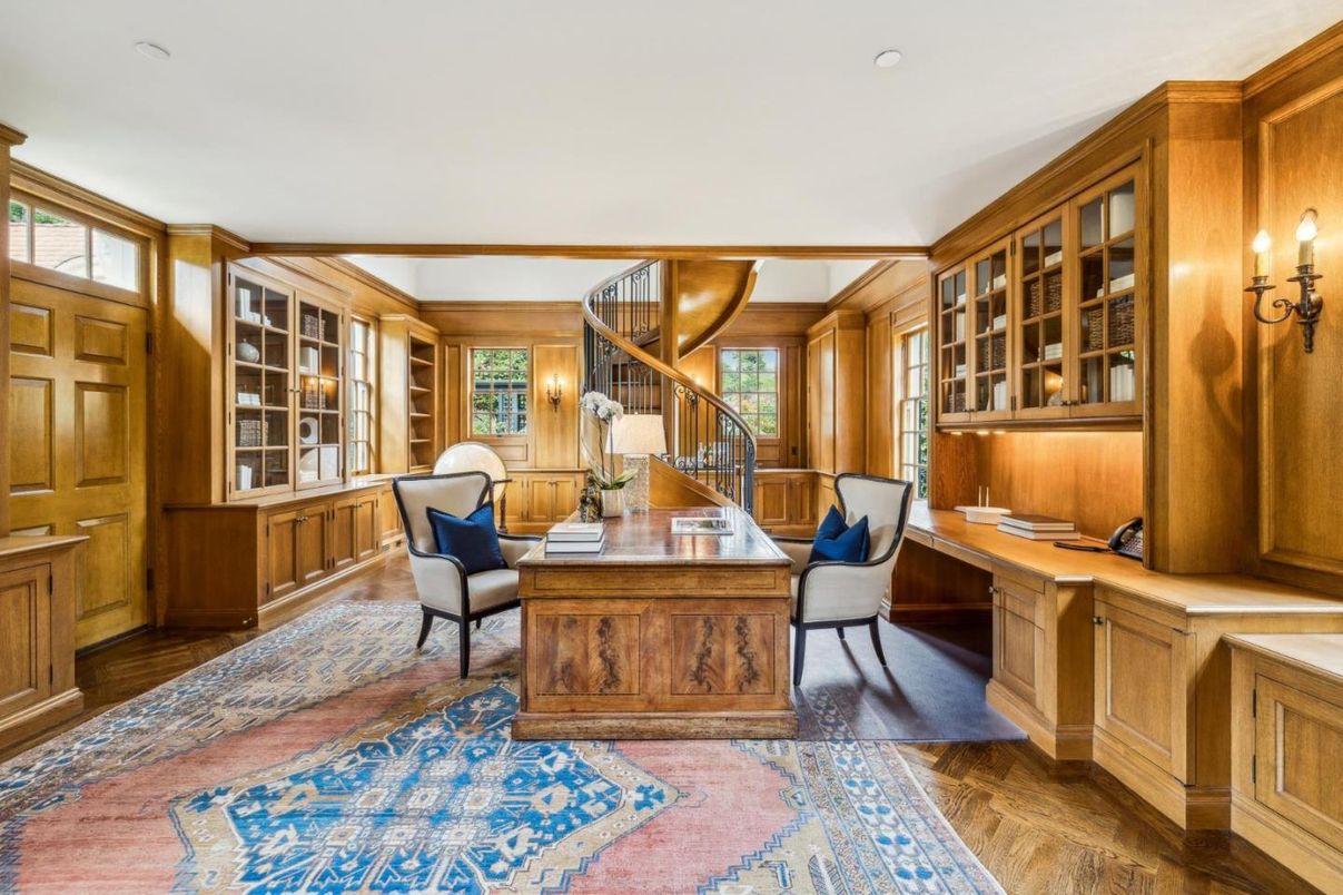 Home Office, Interior, Wood Texture Flooring, Wooden Walls