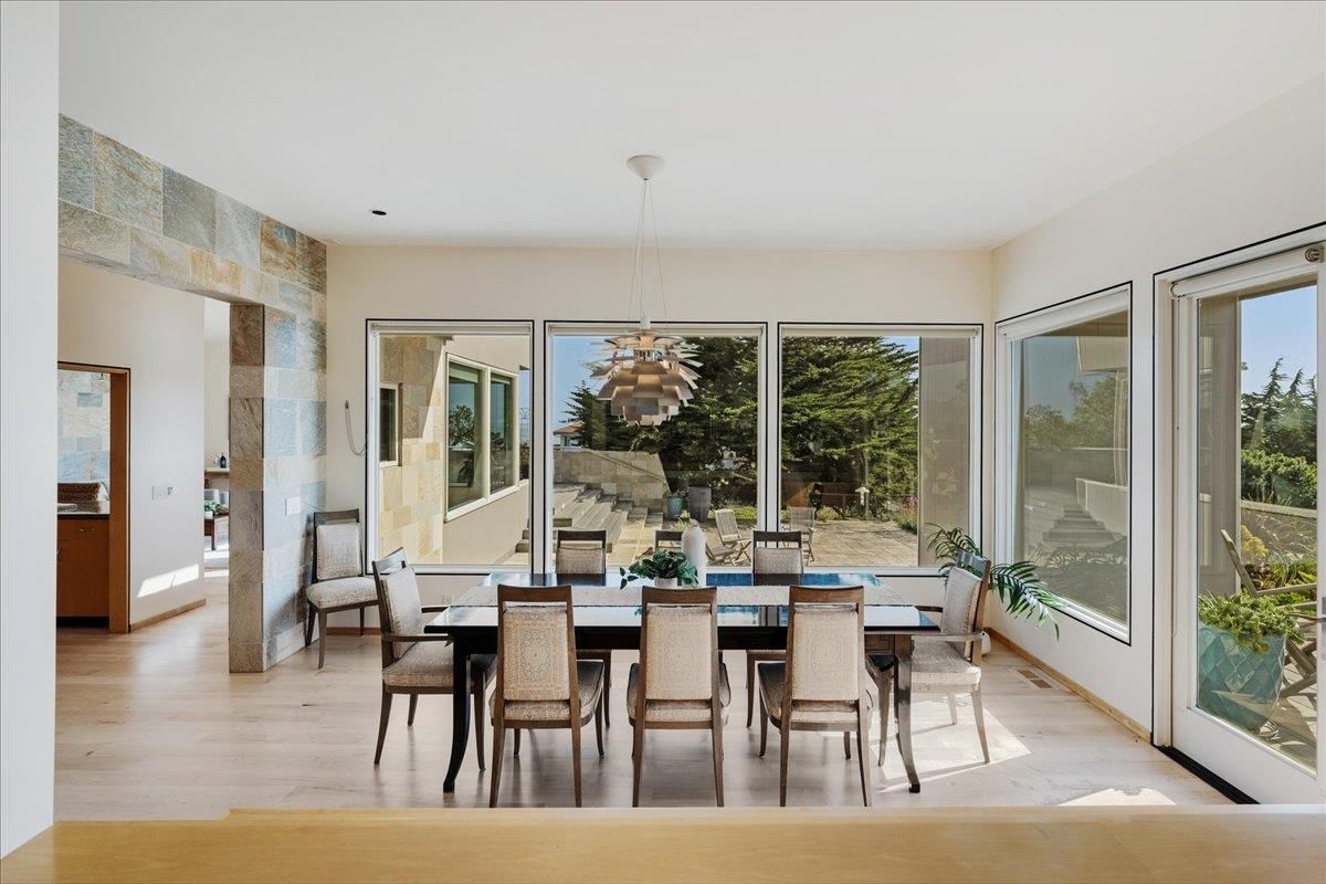 Dining room, Interior, Pendant Lights, Wood Texture Flooring