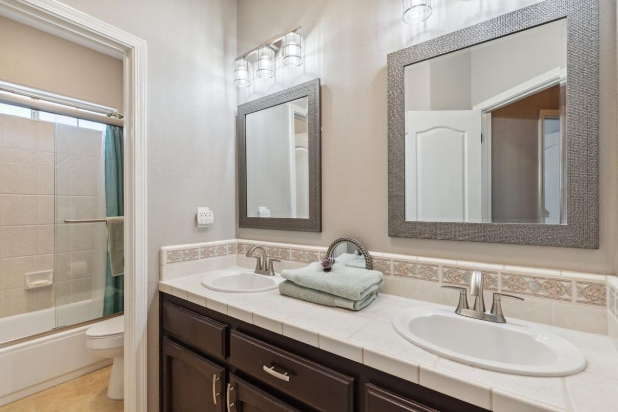 Bathroom, Dual Sink Vanities, Glass Shower, Interior, Tile Countertops