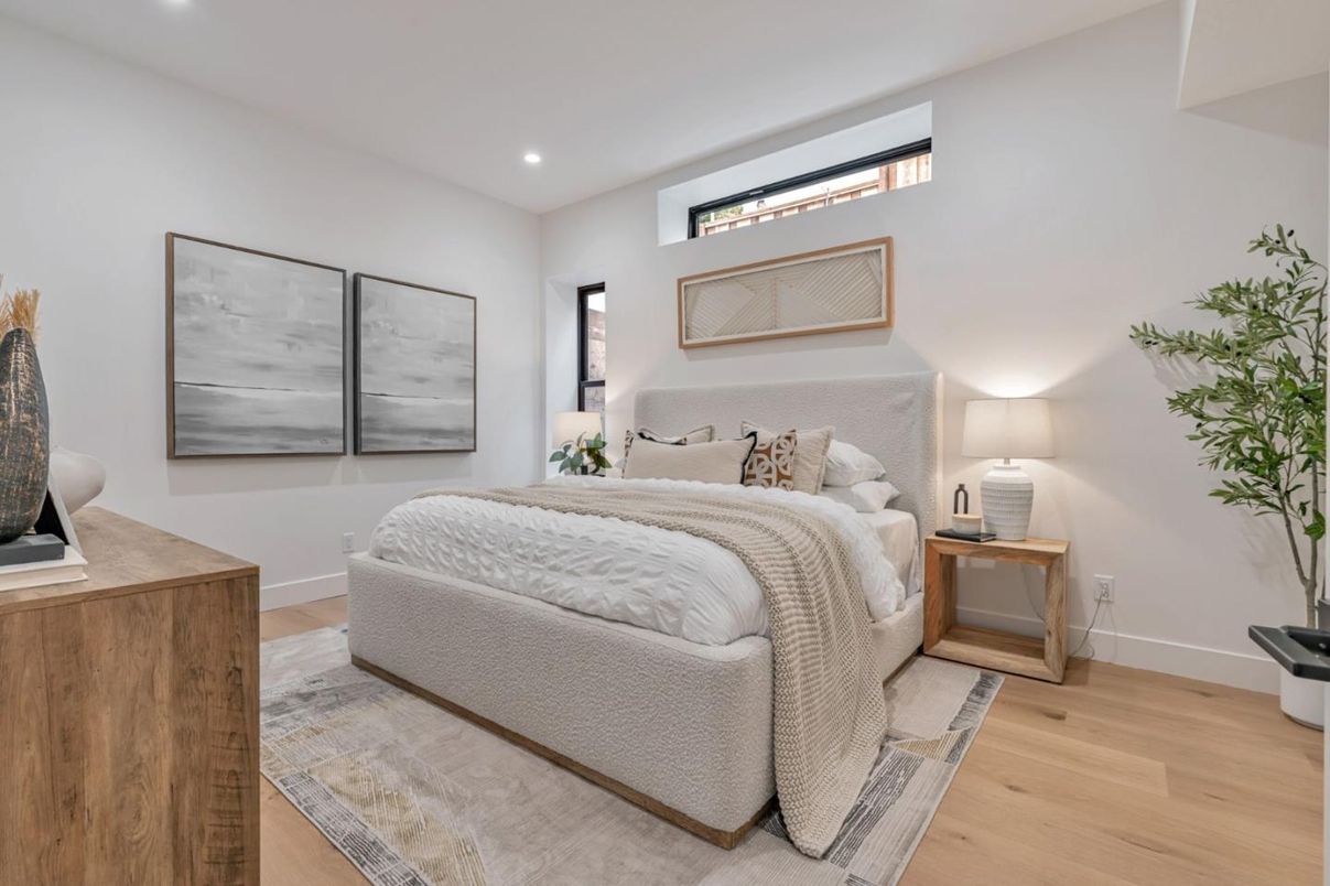 Bedroom, Interior, Recessed Lighting, Wood Texture Flooring