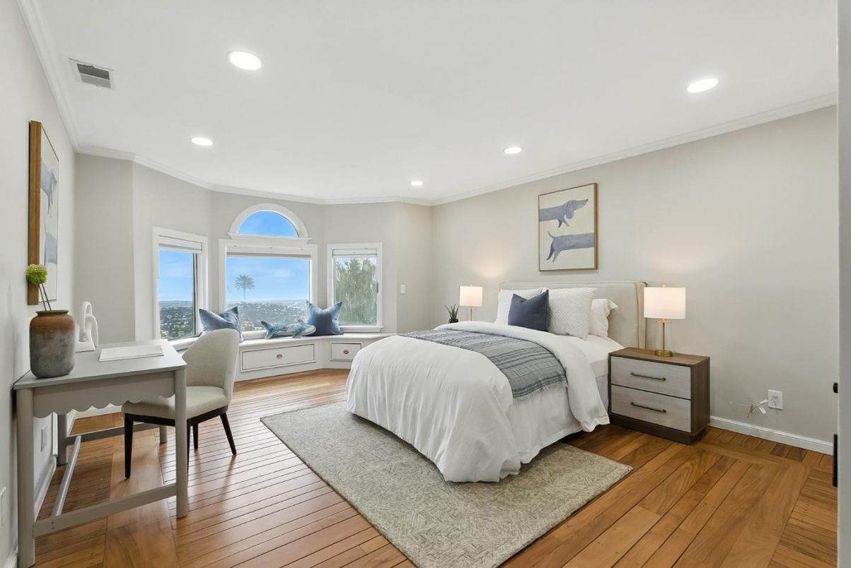 Bedroom, Home Office, Interior, Recessed Lighting, Wood Texture Flooring