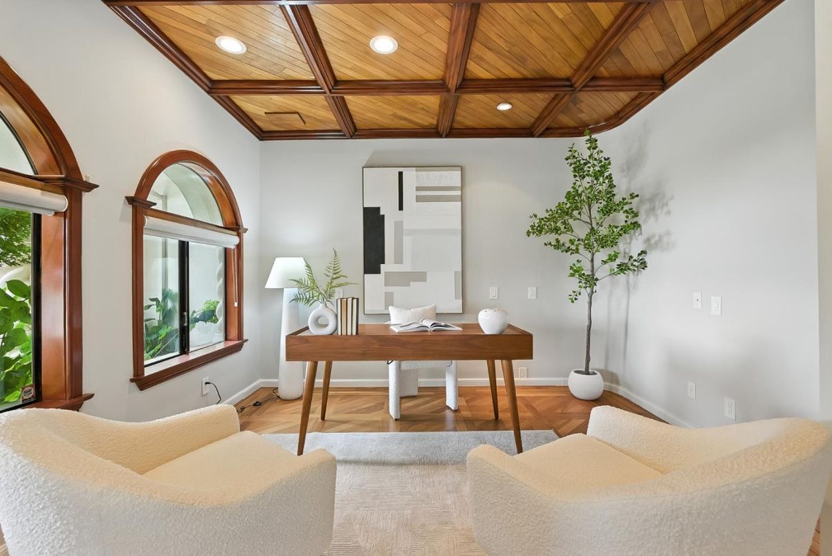 Home Office, Interior, Recessed Lighting, Wooden Beams, Wooden Ceilings, Wood Texture Flooring