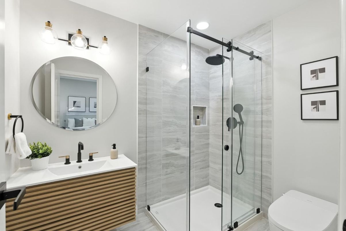 Bathroom, Glass Shower, Interior, Recessed Lighting