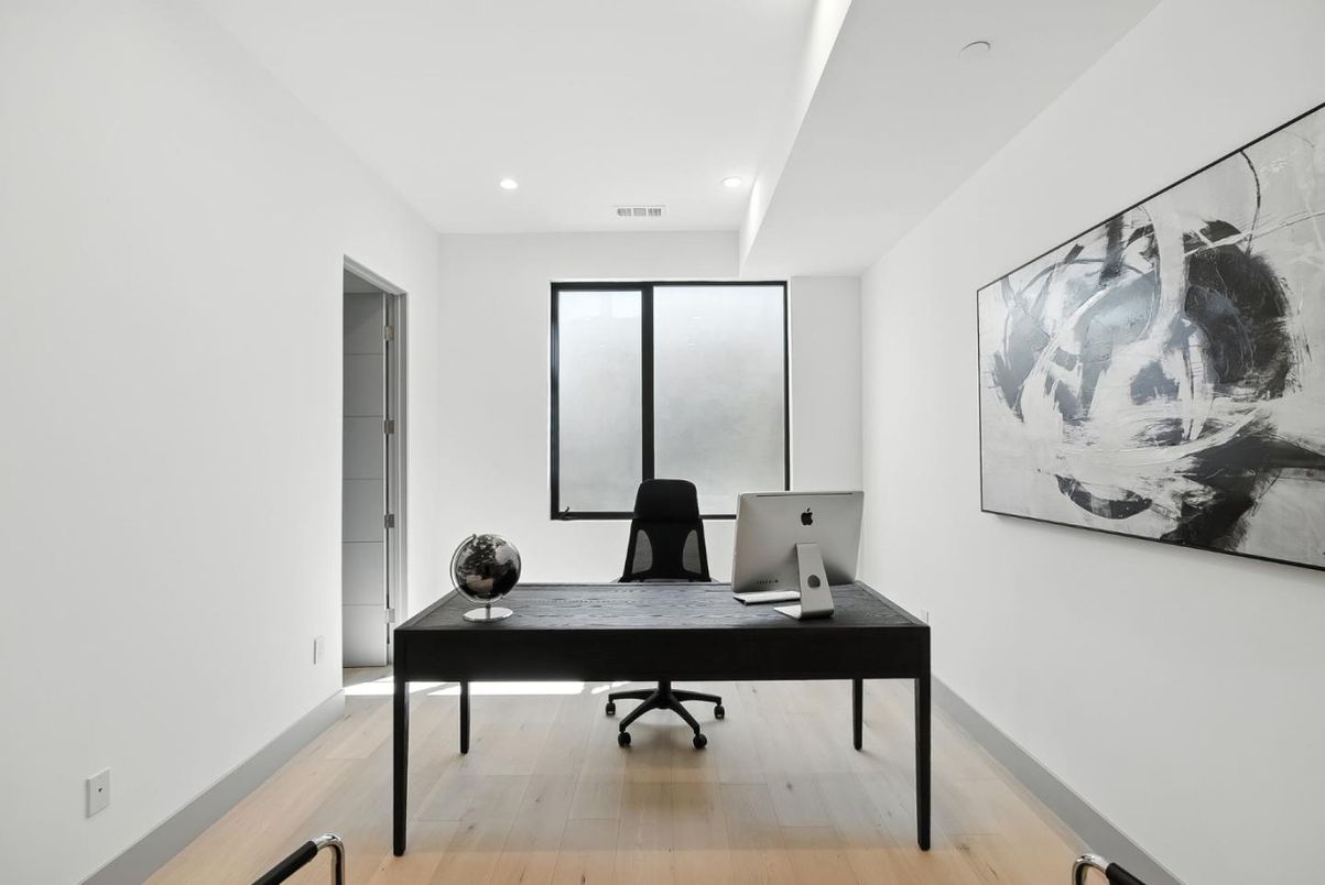 Home Office, Interior, Recessed Lighting, Wood Texture Flooring