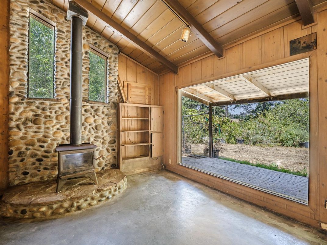 Empty room, Fireplace, Interior, Stone Walls, Wooden Beams, Wooden Ceilings, Wooden Walls