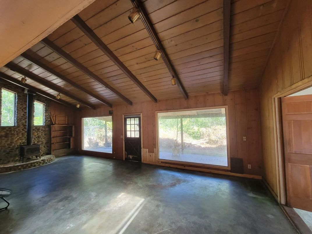 Empty room, Fireplace, Interior, Stone Walls, Wooden Beams, Wooden Ceilings, Wooden Walls