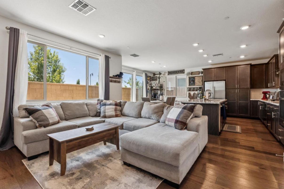 Interior, Kitchen, Living room, Recessed Lighting, Stainless Steel Appliances, Wood Texture Flooring