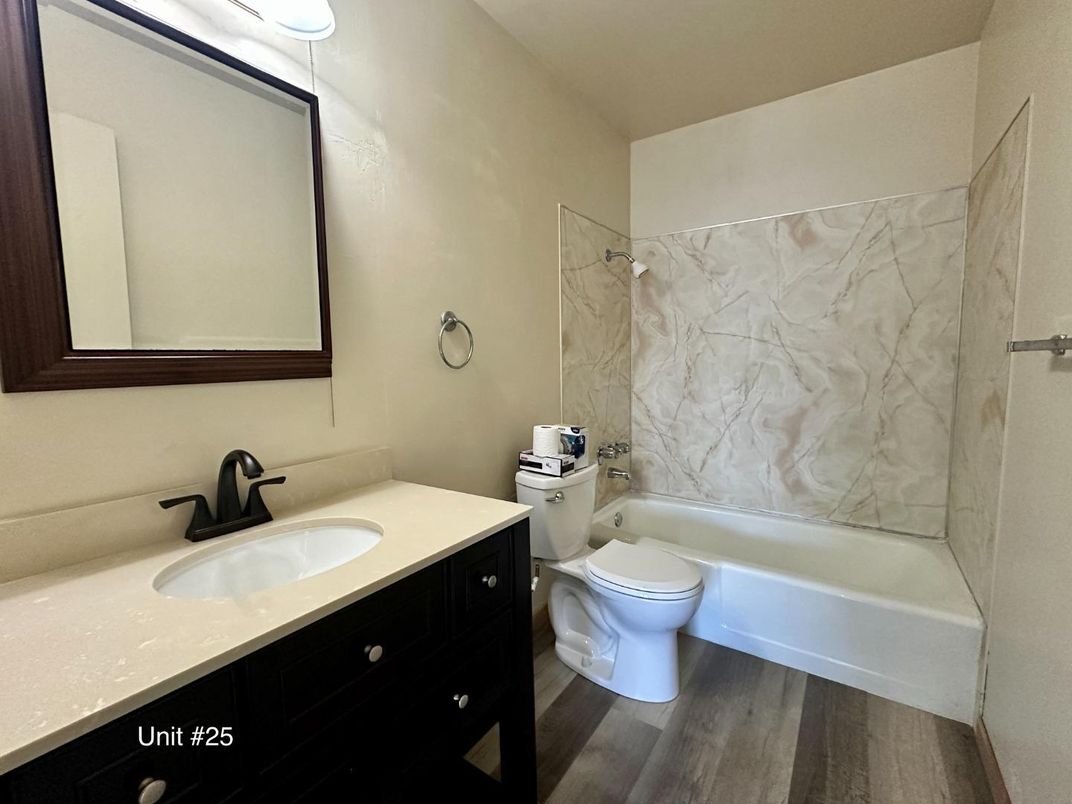 Bathroom, Interior, Marble Walls, Wood Texture Flooring