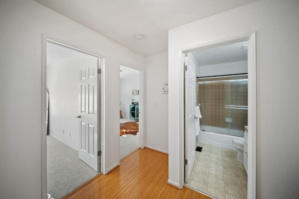Bathroom, Glass Shower, Interior, Wood Texture Flooring