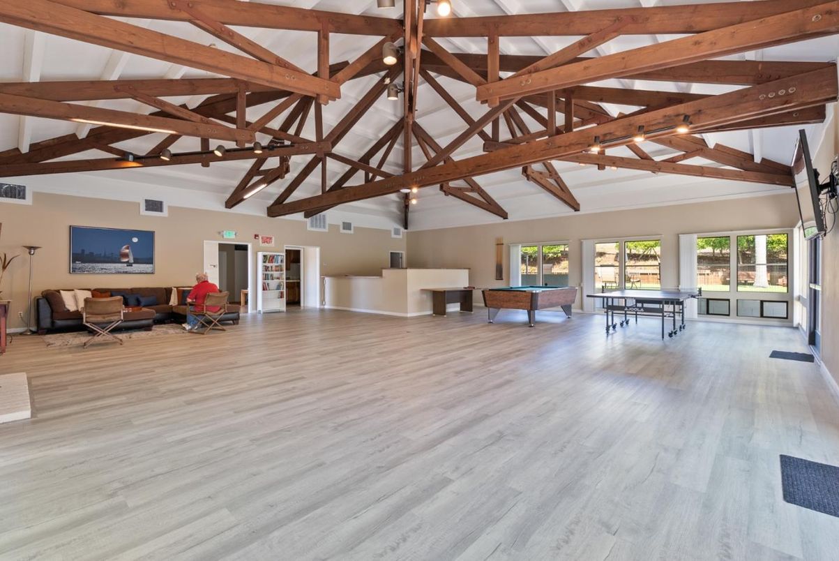 Game Room, Interior, Pendant Lights, Wooden Beams, Wood Texture Flooring