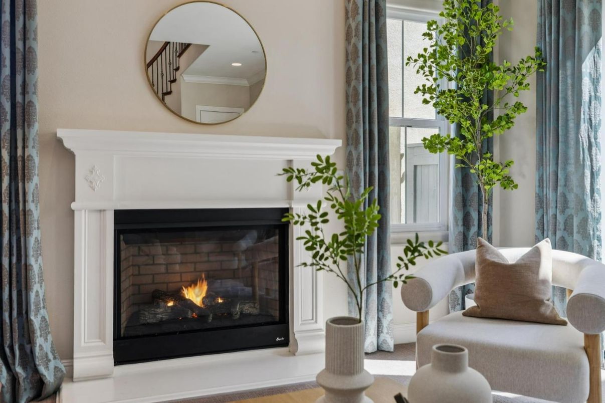 Fireplace, Interior, Recessed Lighting, Wood Texture Flooring