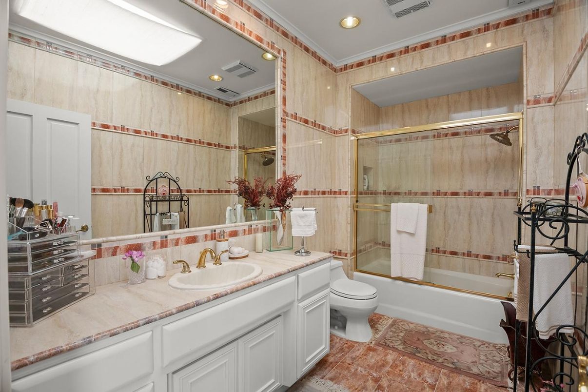 Bathroom, Glass Shower, Interior, Recessed Lighting, Tile Countertops