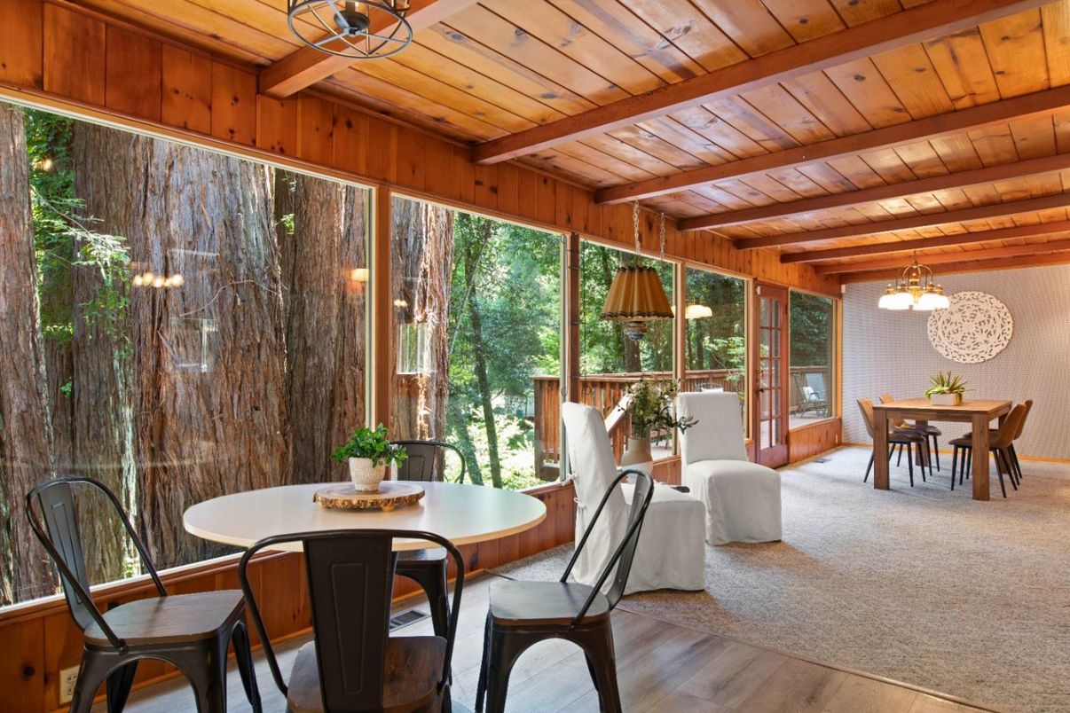 Dining room, Interior, Pendant Lights, Wooden Beams, Wooden Ceilings, Wood Texture Flooring