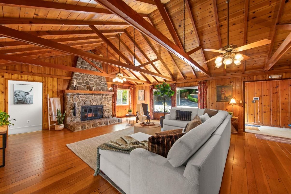 Fireplace, Interior, Living room, Stone Walls, Wooden Beams, Wooden Ceilings, Wood Texture Flooring, Wooden Walls