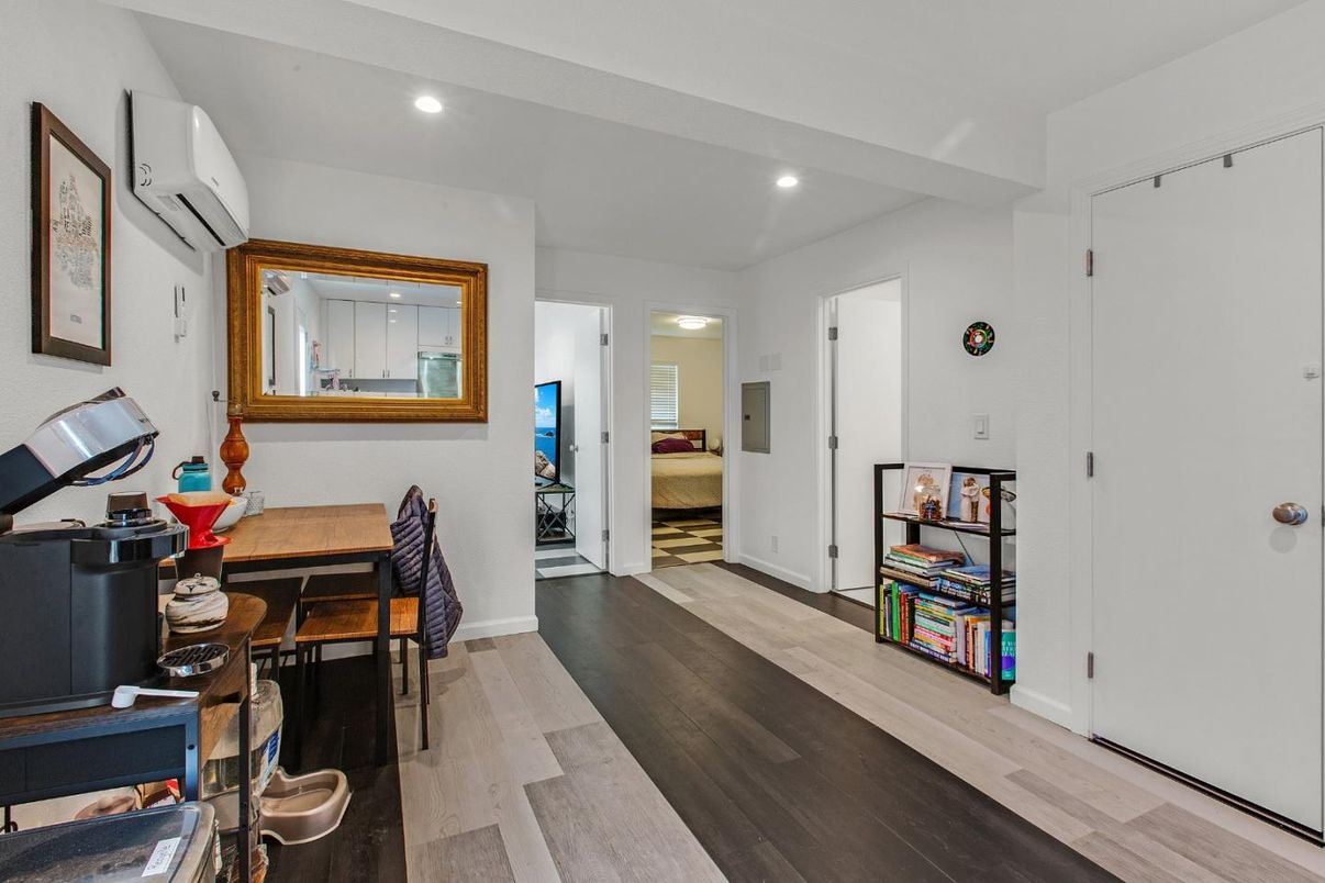 Dining room, Interior, Recessed Lighting, Wood Texture Flooring