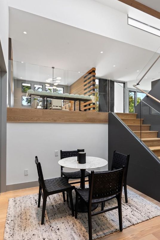Dining room, Interior, Recessed Lighting, Wood Texture Flooring