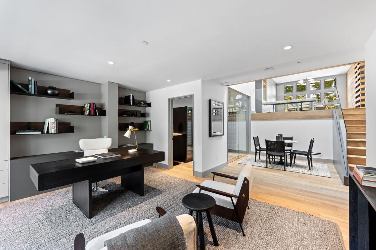 Home Office, Interior, Recessed Lighting, Wood Texture Flooring