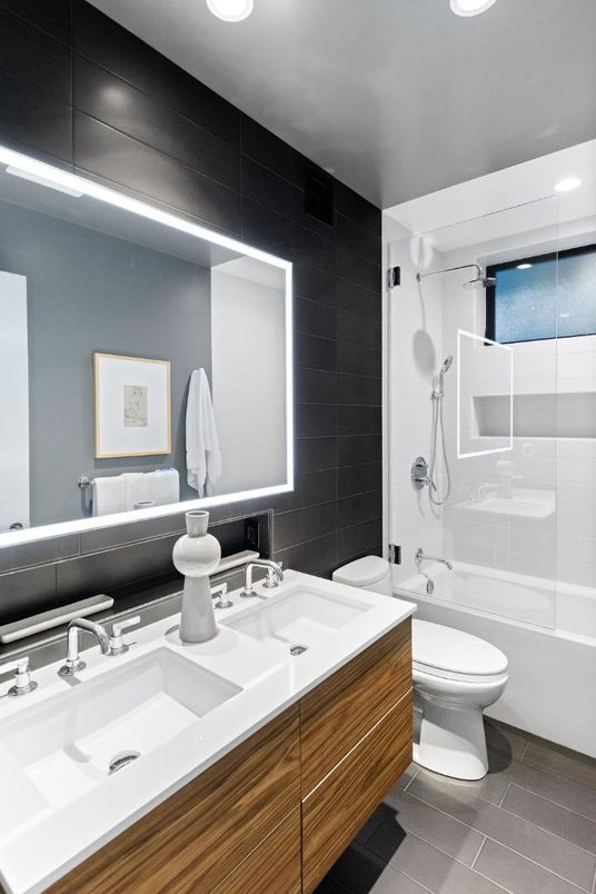 Bathroom, Glass Shower, Interior, Recessed Lighting, Wood Texture Flooring