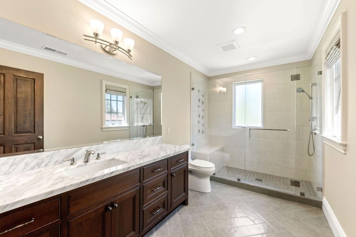 Bathroom, Dual Sink Vanities, Glass Shower, Interior, Recessed Lighting